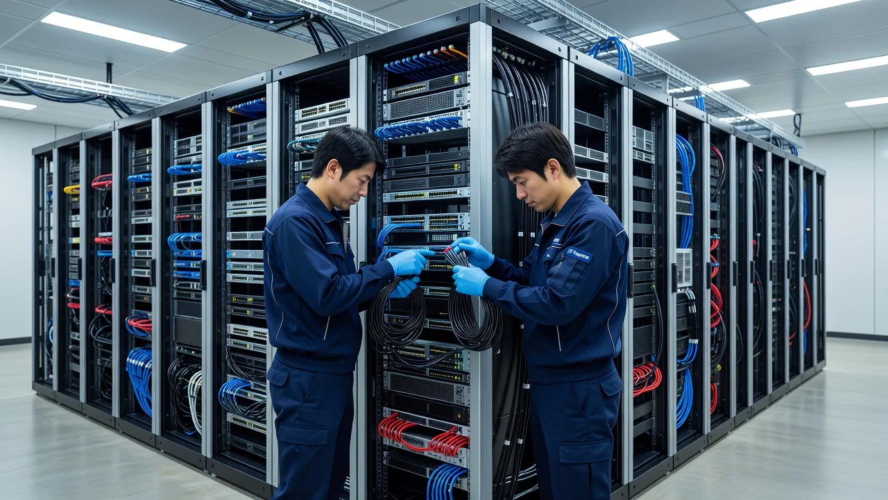 配線整理を行う技術者